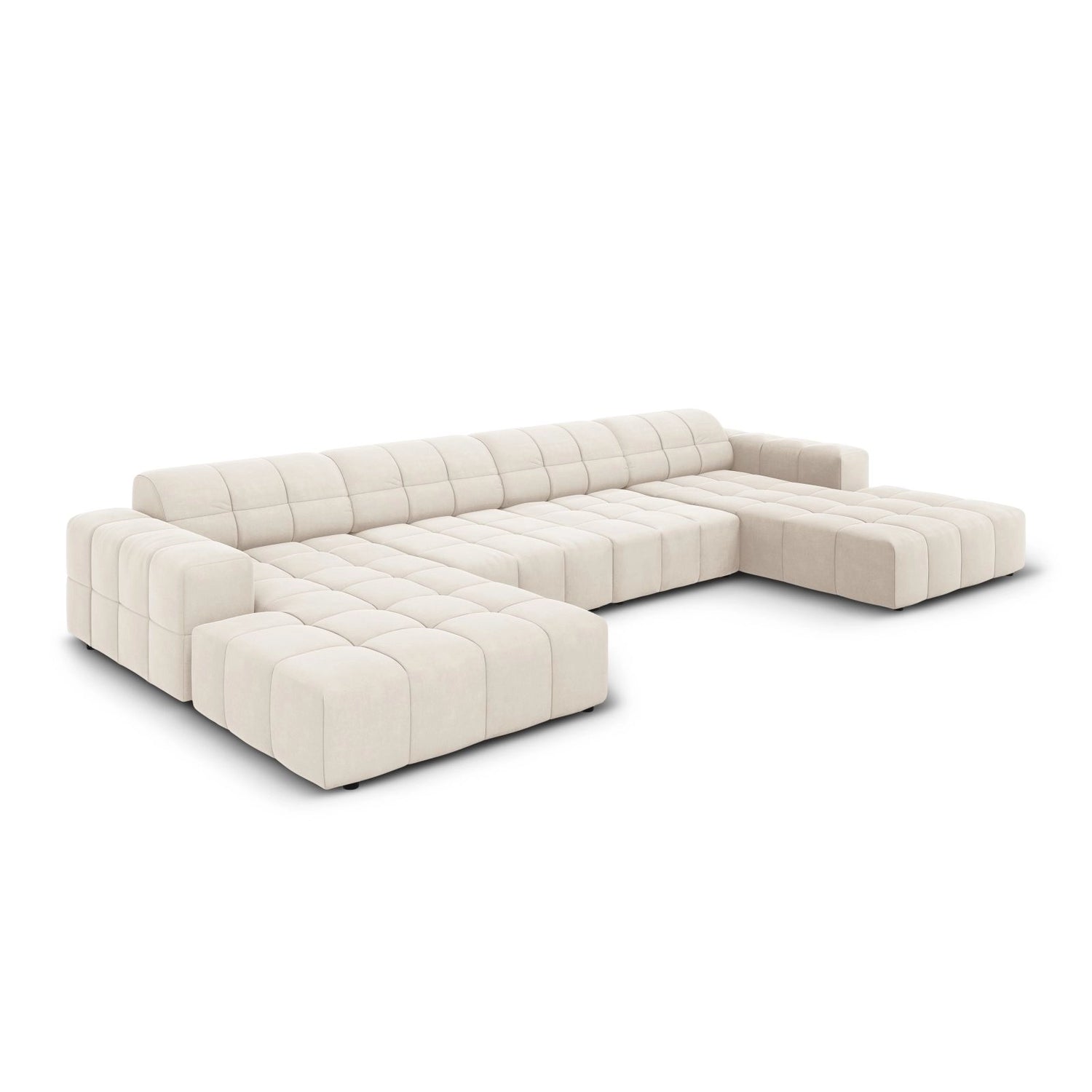 Chicago 6-Sitzer Panorama Sofa aus Samt in Hellbeige (Bluvel 22), Beine in Schwarzes Plastik, 364x166x70 cm von Cosmopolitan Design – Bild 3