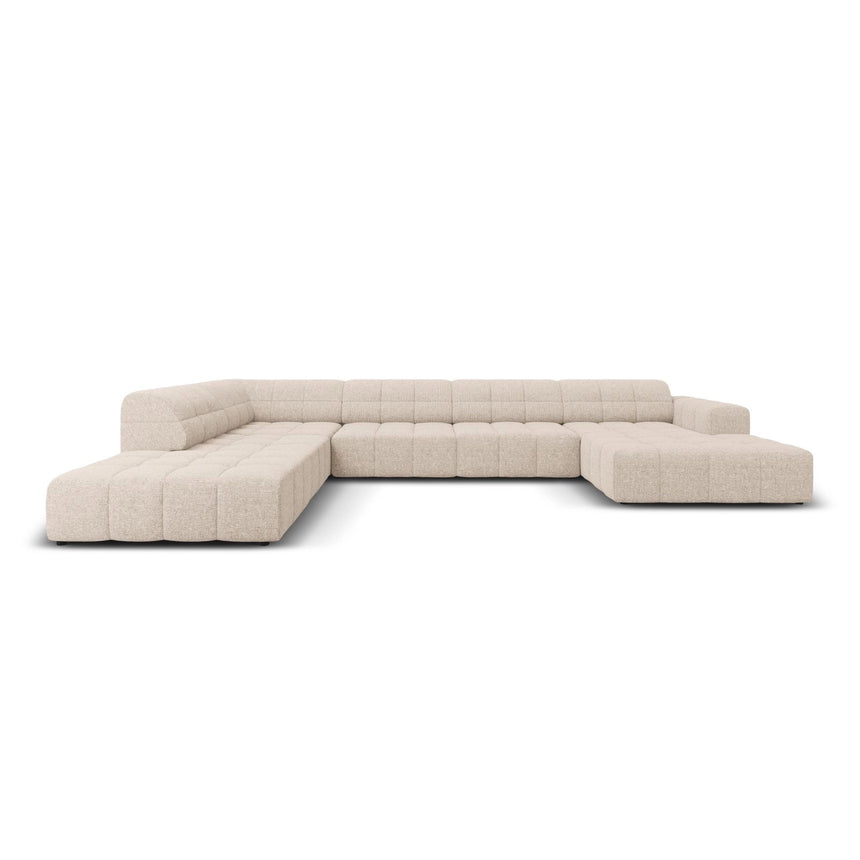 Chicago 7-Sitzer Panorama Ecksofa, Linke Seite, aus Chenille in Beige (Haga 30), Beine aus Schwarzes Plastik, 364x262x70 cm von Cosmopolitan Design – Bild 1