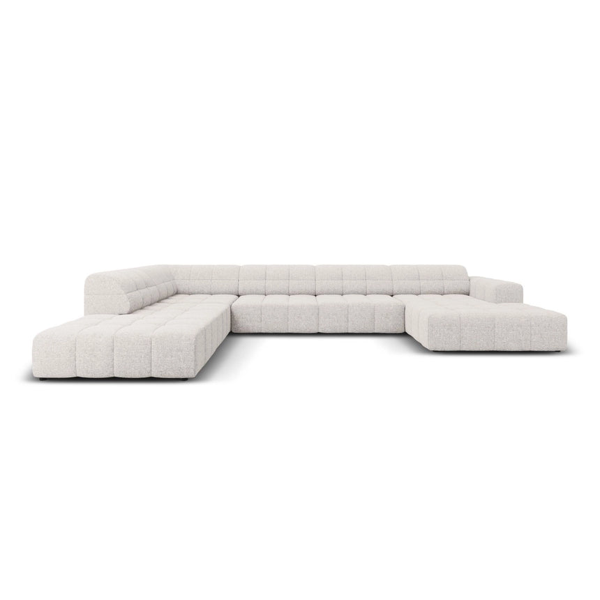 Chicago 7-Sitzer Panorama Ecksofa, Linke Seite, aus Chenille in Hellgrau (Haga 06), Beine aus Schwarzes Plastik, 364x262x70 cm von Cosmopolitan Design – Bild 1