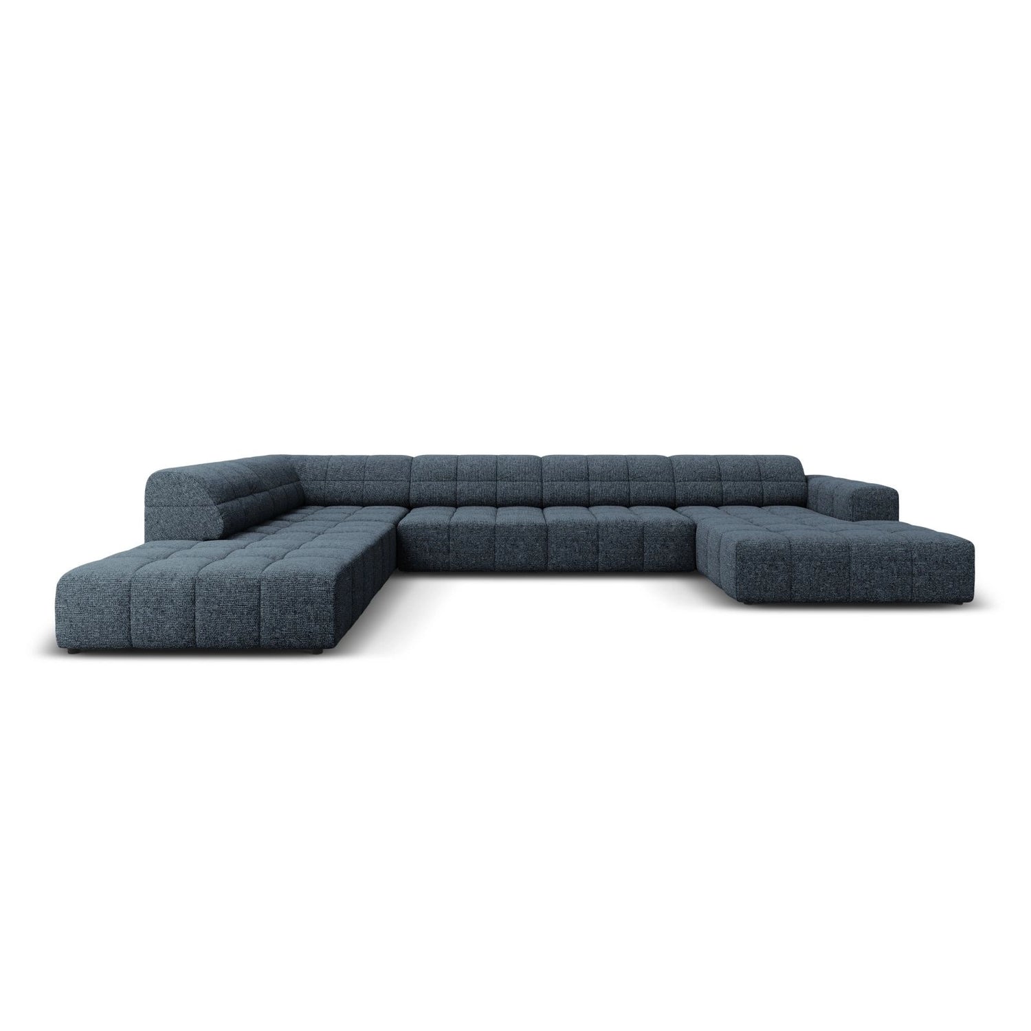 Chicago 7-Sitzer Panorama Ecksofa, Linke Seite, aus Chenille in Königsblau (Haga 86), Beine aus Schwarzes Plastik, 364x262x70 cm von Cosmopolitan Design – Bild 1