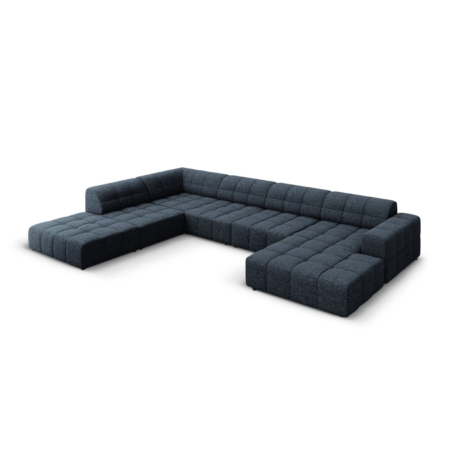 Chicago 7-Sitzer Panorama Ecksofa, Linke Seite, aus Chenille in Königsblau (Haga 86), Beine aus Schwarzes Plastik, 364x262x70 cm von Cosmopolitan Design – Bild 3