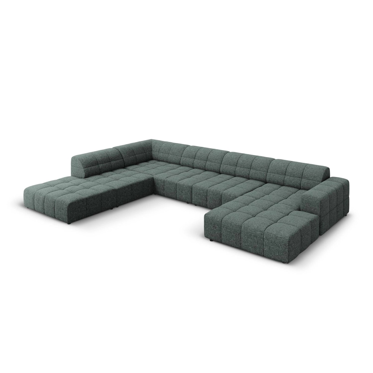 Chicago 7-Sitzer Panorama Ecksofa, Linke Seite, aus Chenille in Petrol (Haga 78), Beine aus Schwarzes Plastik, 364x262x70 cm von Cosmopolitan Design – Bild 3