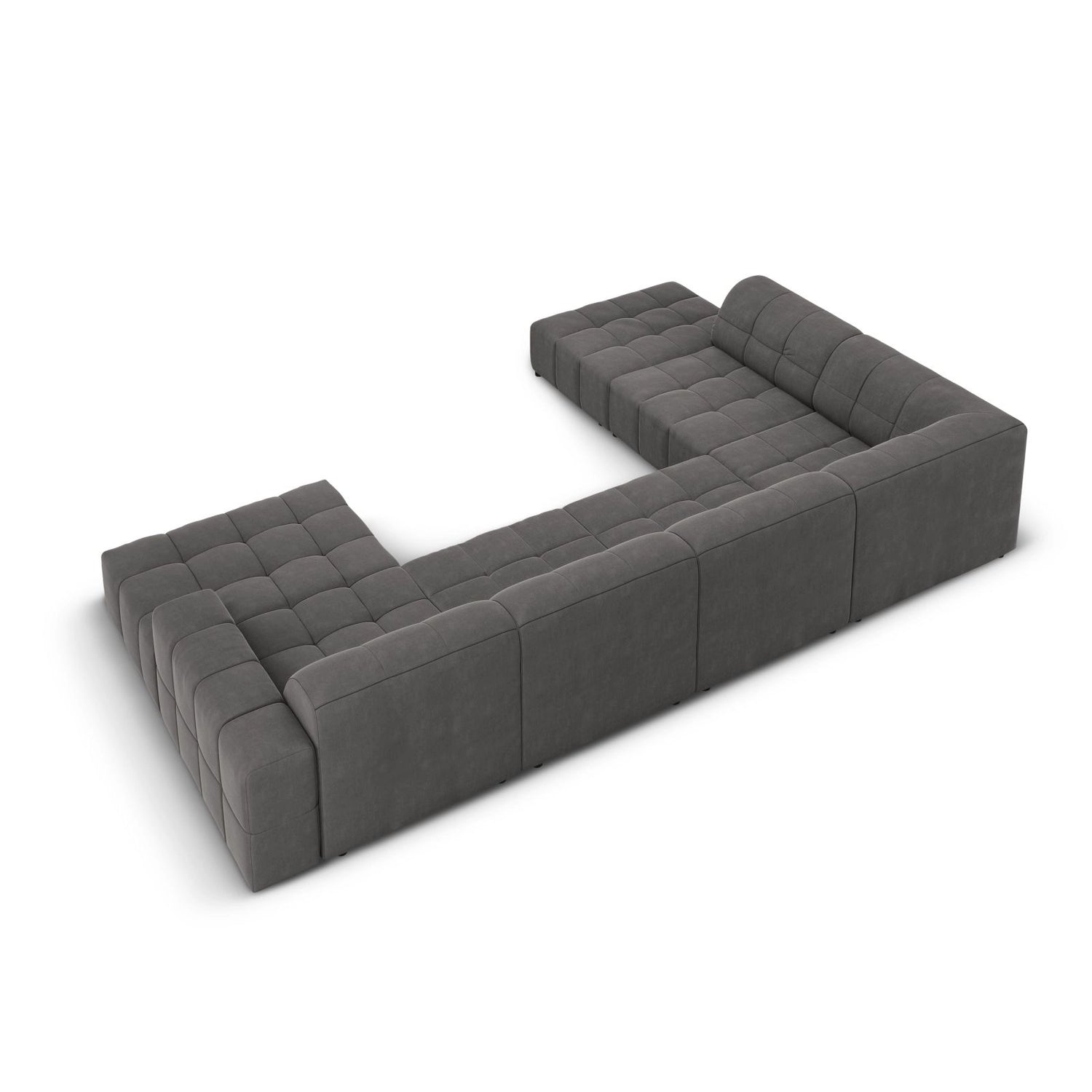 Chicago 7-Sitzer Panorama Ecksofa, Linke Seite, aus Samt in Grau (Bluvel 14), Beine aus Schwarzes Plastik, 364x262x70 cm von Cosmopolitan Design – Bild 4