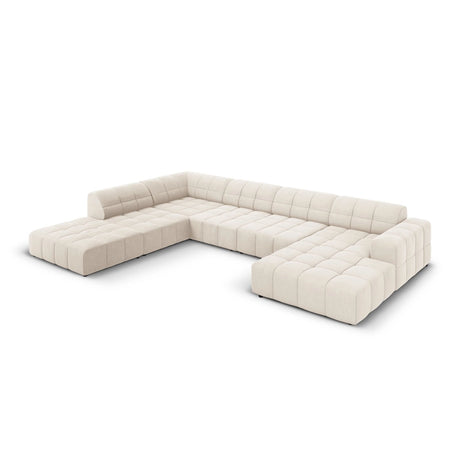 Chicago 7-Sitzer Panorama Ecksofa, Linke Seite, aus Samt in Hellbeige (Bluvel 22), Beine aus Schwarzes Plastik, 364x262x70 cm von Cosmopolitan Design – Bild 3