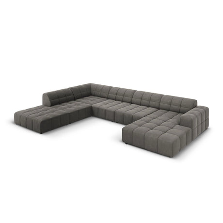 Chicago 7-Sitzer Panorama Ecksofa, Linke Seite, aus Samt in Hellgrau (Bluvel 13), Beine aus Schwarzes Plastik, 364x262x70 cm von Cosmopolitan Design – Bild 3
