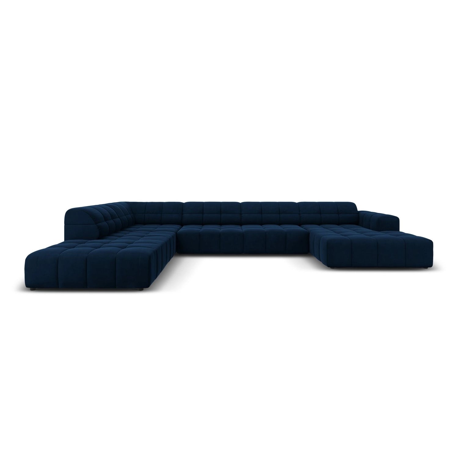 Chicago 7-Sitzer Panorama Ecksofa, Linke Seite, aus Samt in Königsblau (Bluvel 86), Beine aus Schwarzes Plastik, 364x262x70 cm von Cosmopolitan Design – Bild 1