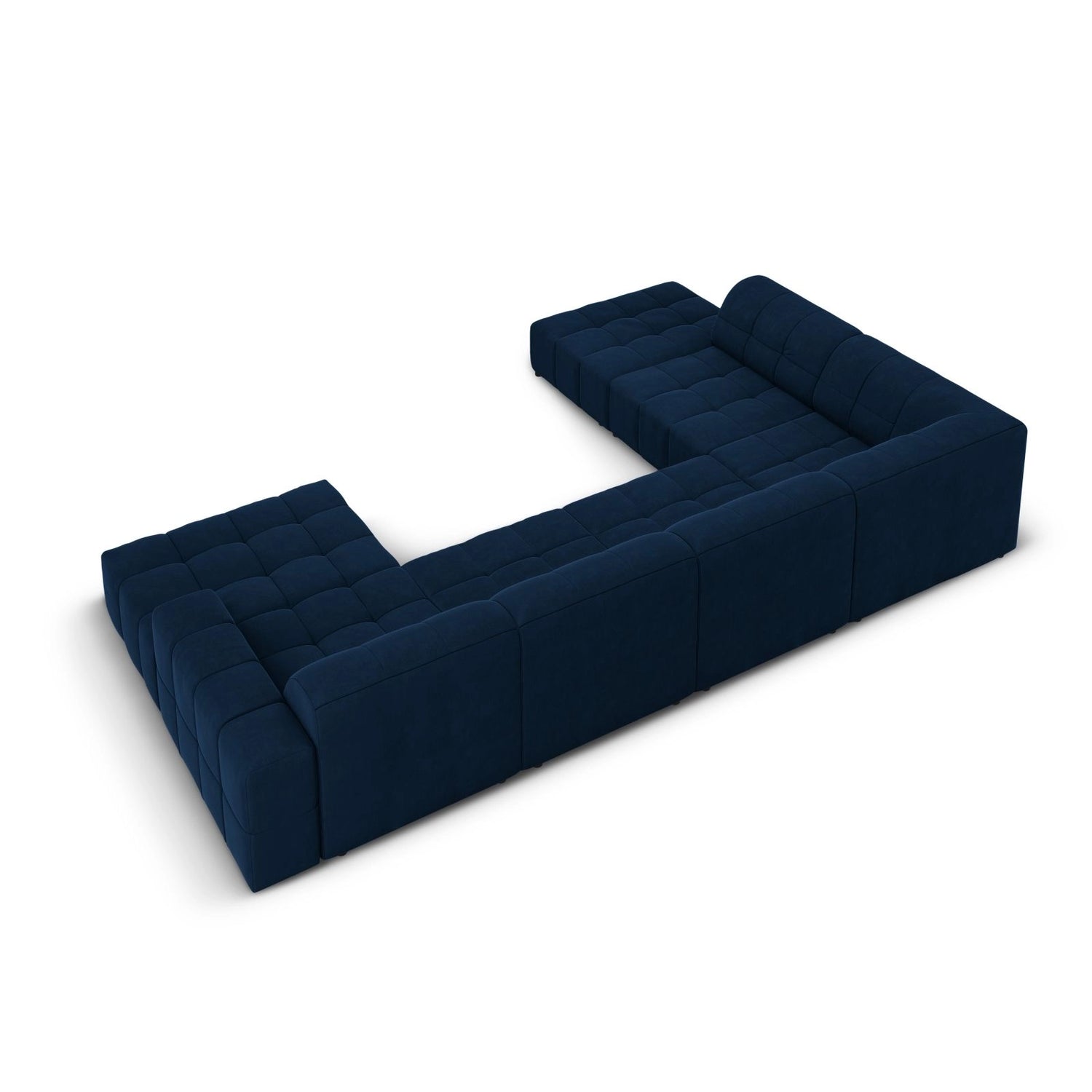 Chicago 7-Sitzer Panorama Ecksofa, Linke Seite, aus Samt in Königsblau (Bluvel 86), Beine aus Schwarzes Plastik, 364x262x70 cm von Cosmopolitan Design – Bild 4