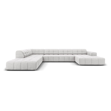 Chicago 7-Sitzer Panorama Ecksofa, Linke Seite, aus Samt in Silber (Bluvel 03), Beine aus Schwarzes Plastik, 364x262x70 cm von Cosmopolitan Design – Bild 1