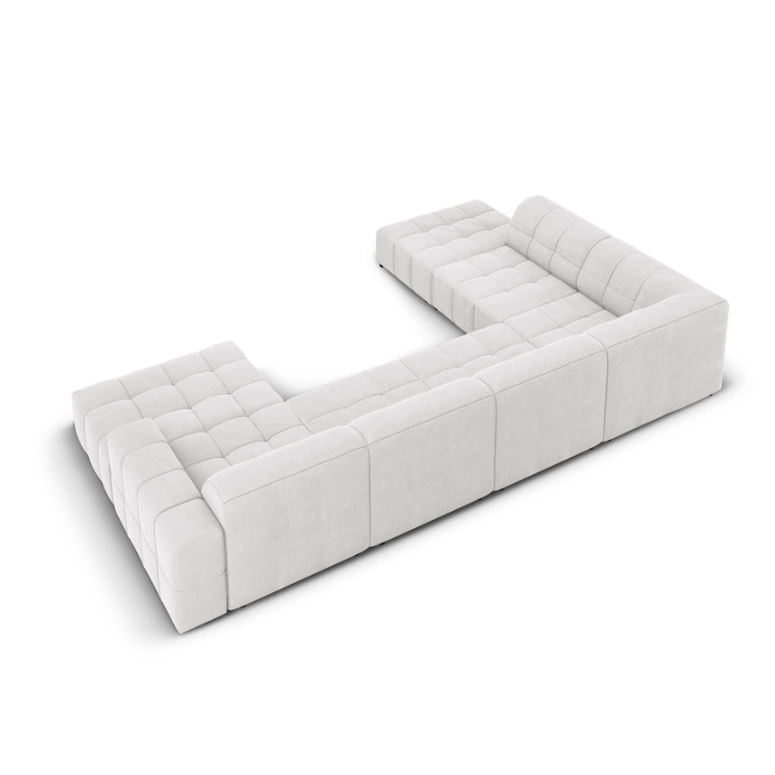 Chicago 7-Sitzer Panorama Ecksofa, Linke Seite, aus Samt in Silber (Bluvel 03), Beine aus Schwarzes Plastik, 364x262x70 cm von Cosmopolitan Design – Bild 4