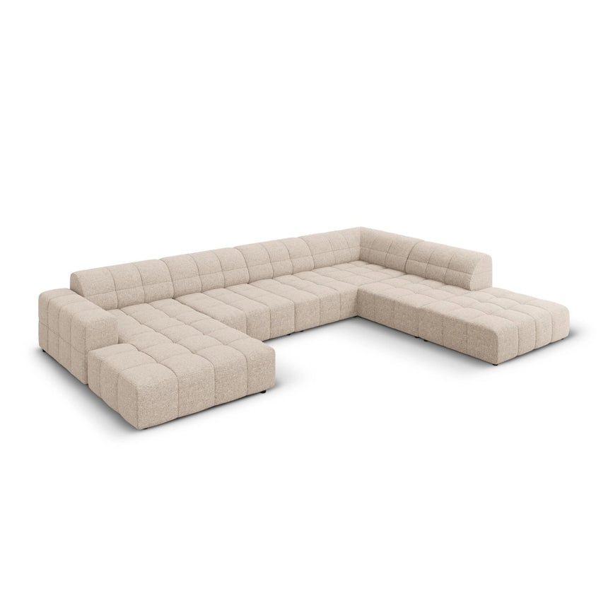 Chicago 7-Sitzer Panorama Ecksofa, Rechte Seite, aus Chenille in Beige (Haga 30), Beine aus Schwarzes Plastik, 364x262x70 cm von Cosmopolitan Design – Bild 3