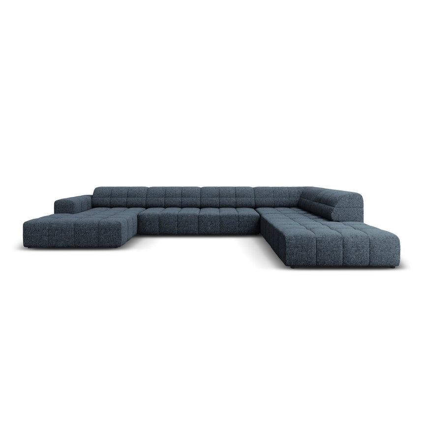 Chicago 7-Sitzer Panorama Ecksofa, Rechte Seite, aus Chenille in Königsblau (Haga 86), Beine aus Schwarzes Plastik, 364x262x70 cm von Cosmopolitan Design – Bild 1
