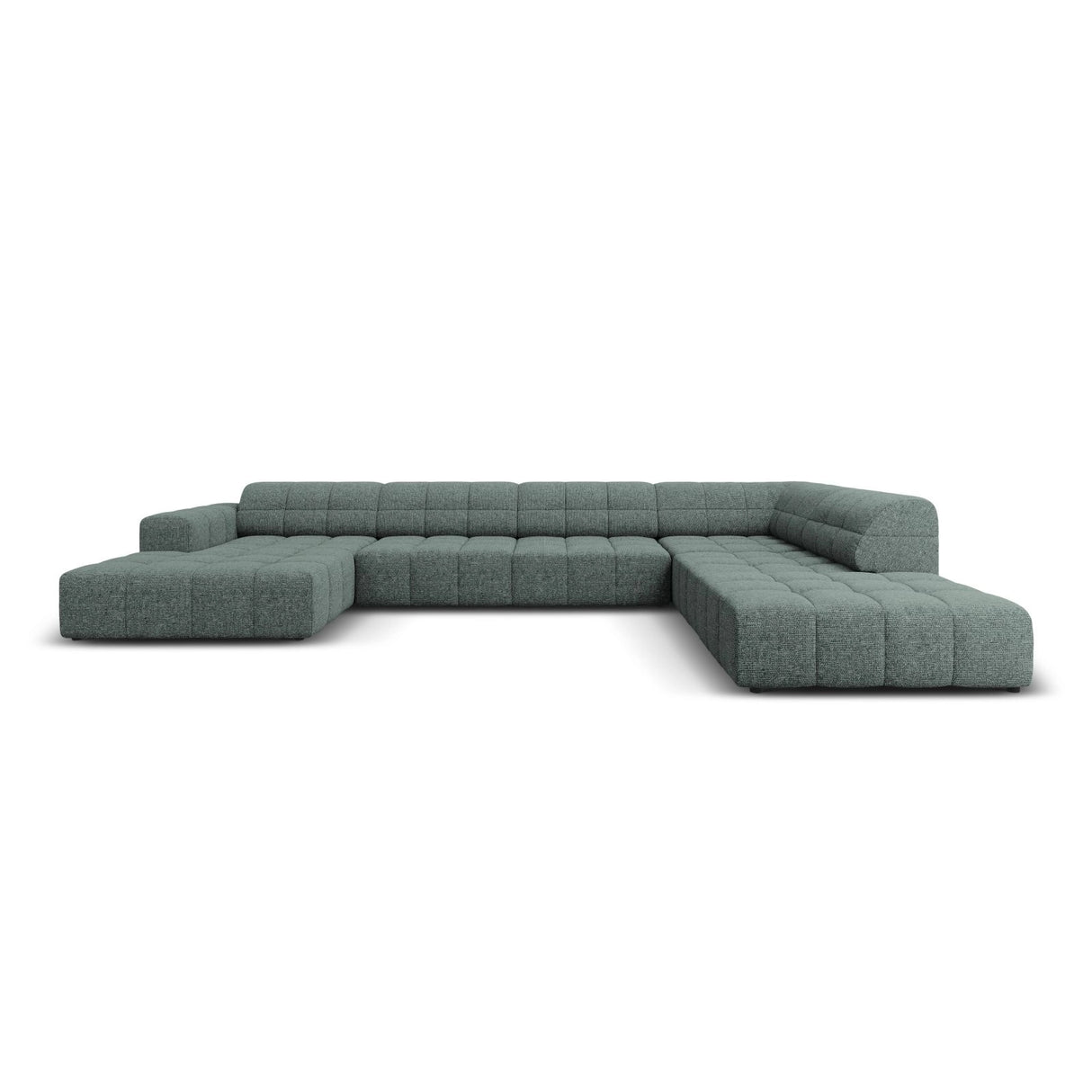 Chicago 7-Sitzer Panorama Ecksofa, Rechte Seite, aus Chenille in Petrol (Haga 78), Beine aus Schwarzes Plastik, 364x262x70 cm von Cosmopolitan Design – Bild 1