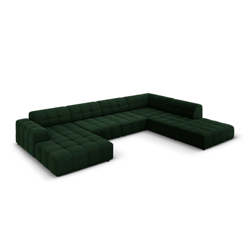 Chicago 7-Sitzer Panorama Ecksofa, Rechte Seite, aus Samt in Flaschengrün (Bluvel 78), Beine aus Schwarzes Plastik, 364x262x70 cm von Cosmopolitan Design – Bild 3