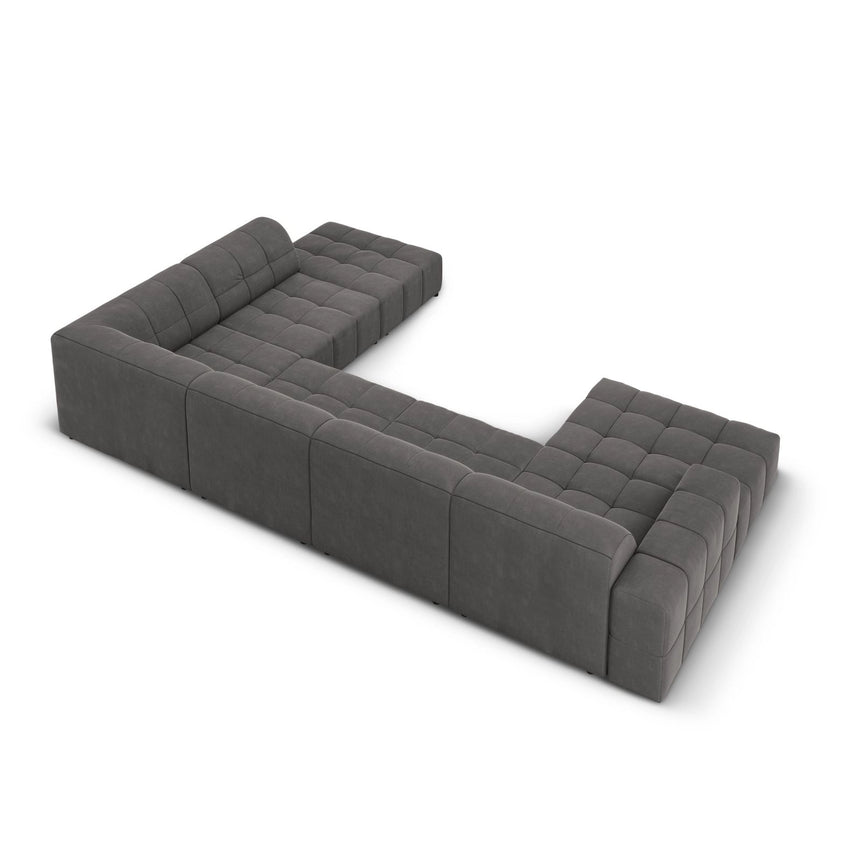 Chicago 7-Sitzer Panorama Ecksofa, Rechte Seite, aus Samt in Grau (Bluvel 14), Beine aus Schwarzes Plastik, 364x262x70 cm von Cosmopolitan Design – Bild 4