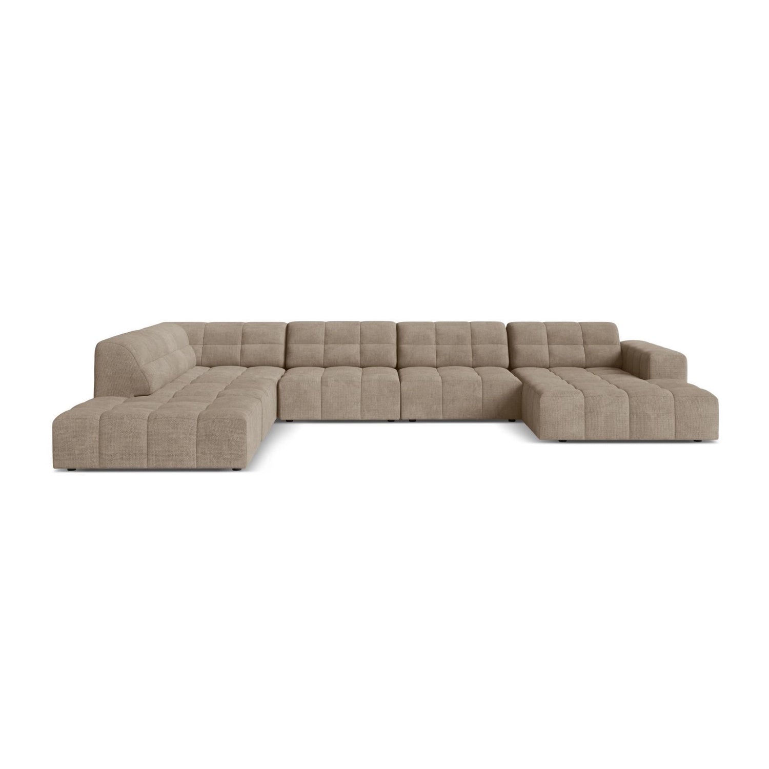 Chicago 7-Sitzer Panoramasofa, Linke Seite, aus Chenille in Dunkelbeige (Eden 4 Beige), 375x263 cm von Cosmopolitan Design – Bild 1