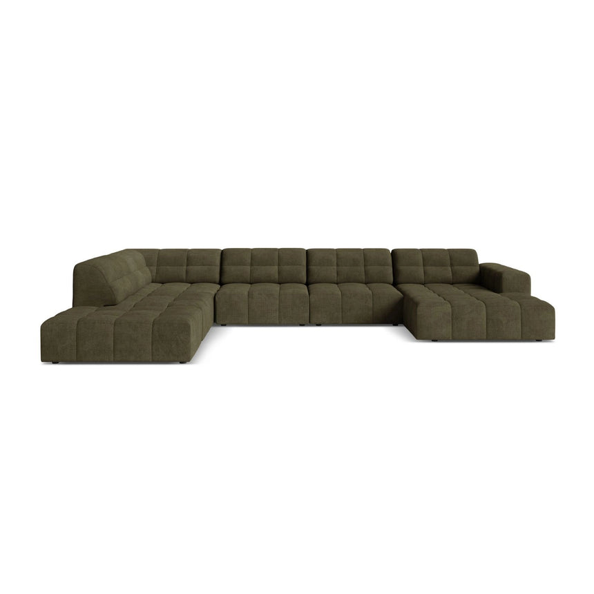 Chicago 7-Sitzer Panoramasofa, Linke Seite, aus Chenille in Grün (Eden 12 Olive), 375x263 cm von Cosmopolitan Design – Bild 1