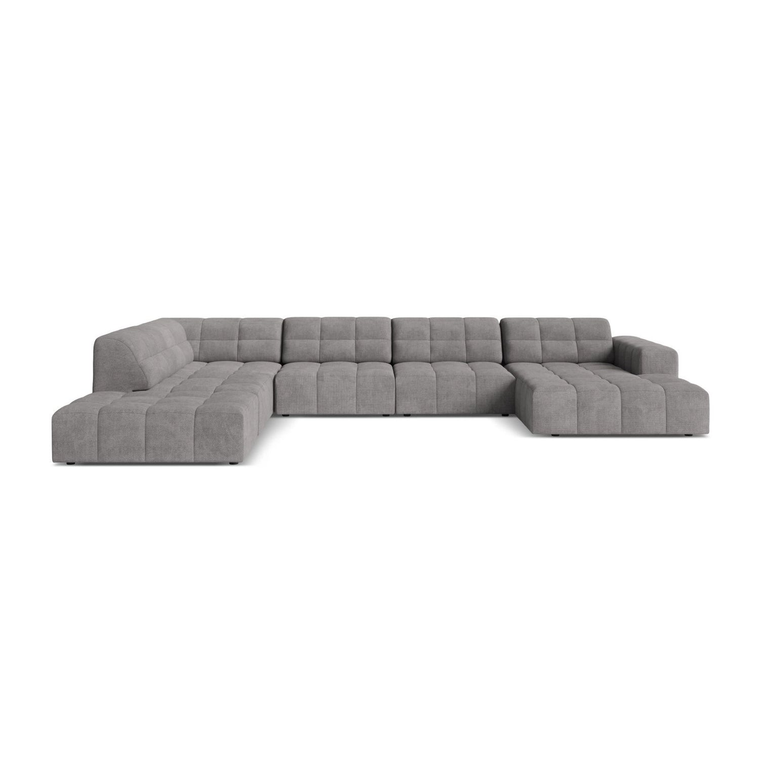 Chicago 7-Sitzer Panoramasofa, Linke Seite, aus Chenille in Hellgrau (Eden 18 Grey), 375x263 cm von Cosmopolitan Design – Bild 1