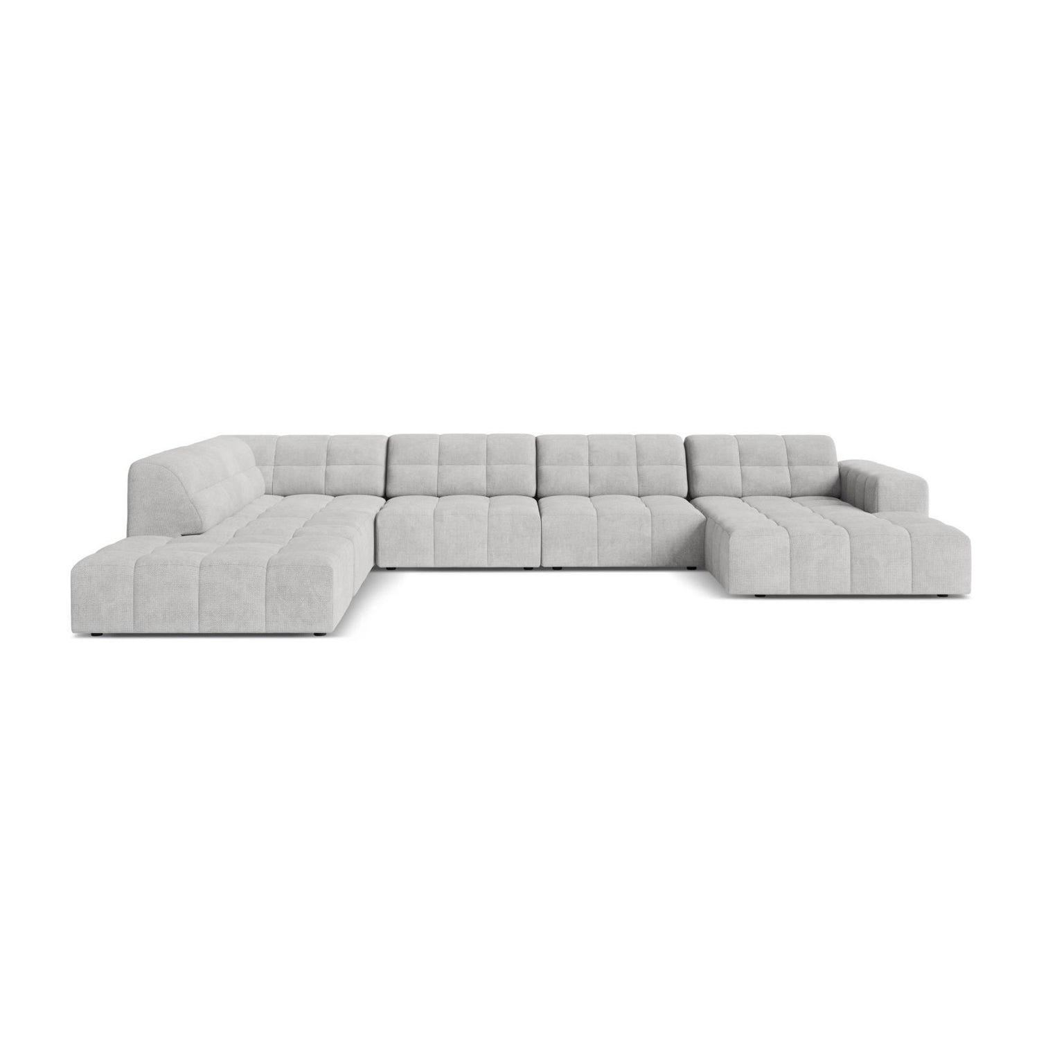 Chicago 7-Sitzer Panoramasofa, Linke Seite, aus Chenille in Silber (Eden 17 Silver), 375x263 cm von Cosmopolitan Design – Bild 1
