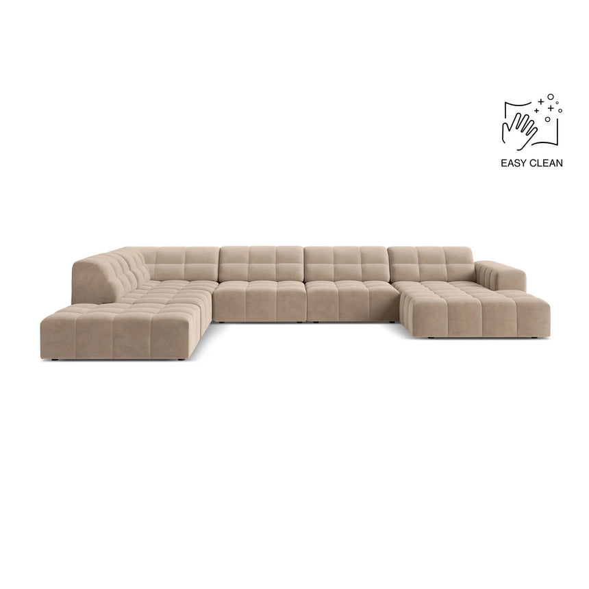 Chicago 7-Sitzer Panoramasofa, Linke Seite, aus Samt in Beige (Venus 2928), 375x263 cm von Cosmopolitan Design – Bild 1