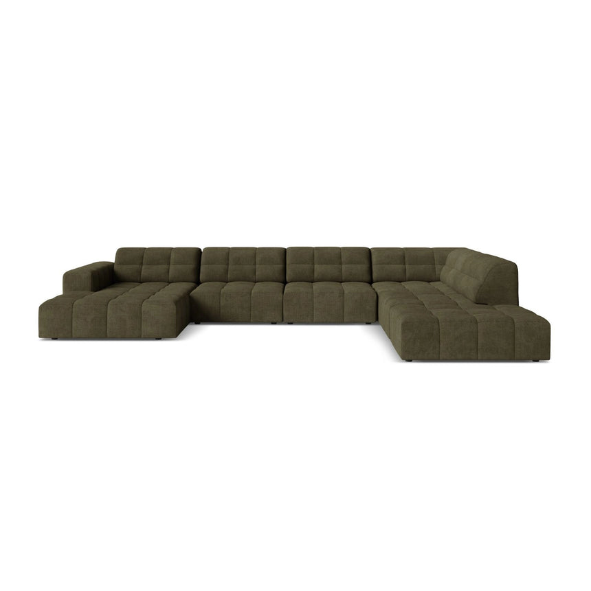 Chicago 7-Sitzer Panoramasofa, Rechte Seite, aus Chenille in Grün (Eden 12 Olive), 375x263 cm von Cosmopolitan Design – Bild 1