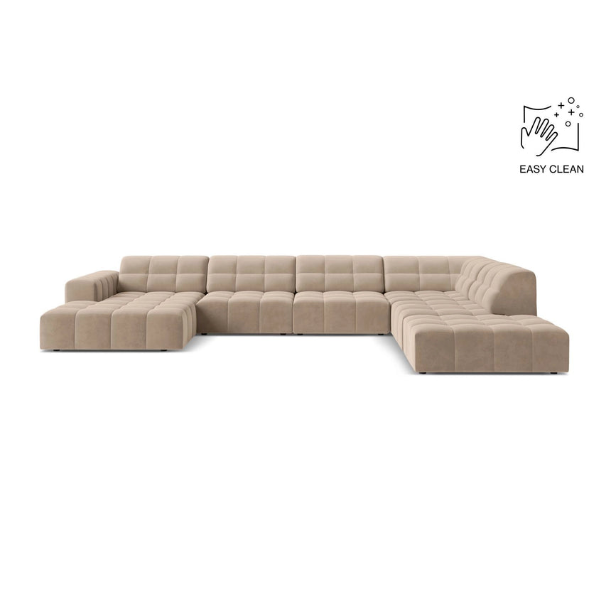Chicago 7-Sitzer Panoramasofa, Rechte Seite, aus Samt in Beige (Venus 2928), 375x263 cm von Cosmopolitan Design – Bild 1