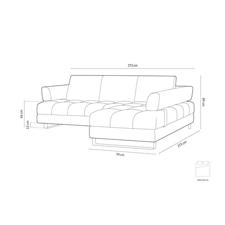 Clinton 5-Sitzer Ecksofa mit Schlaffunktion und Stauraum, Rechte Seite, aus Samt in Dunkelgrau (Monolith 97), 272x173x89 cm von Cosmopolitan Design – Bild 3