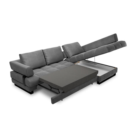 Clinton 5-Sitzer Ecksofa mit Schlaffunktion und Stauraum, Rechte Seite, aus Samt in Dunkelgrau (Monolith 97), 272x173x89 cm von Cosmopolitan Design – Bild 7