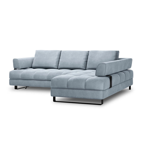 Clinton 5-Sitzer Ecksofa mit Schlaffunktion und Stauraum, Rechte Seite, aus Samt in Hellblau (Monolith 70), 272x173x89 cm von Cosmopolitan Design – Bild 4