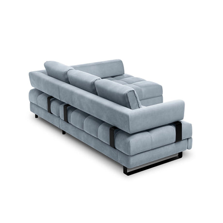 Clinton 5-Sitzer Ecksofa mit Schlaffunktion und Stauraum, Rechte Seite, aus Samt in Hellblau (Monolith 70), 272x173x89 cm von Cosmopolitan Design – Bild 5