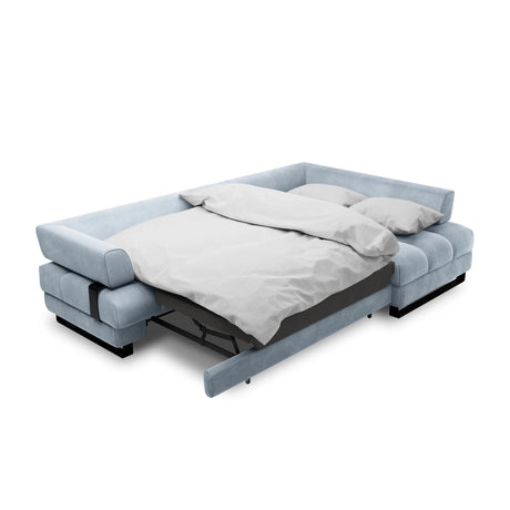 Clinton 5-Sitzer Ecksofa mit Schlaffunktion und Stauraum, Rechte Seite, aus Samt in Hellblau (Monolith 70), 272x173x89 cm von Cosmopolitan Design – Bild 6