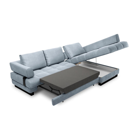 Clinton 5-Sitzer Ecksofa mit Schlaffunktion und Stauraum, Rechte Seite, aus Samt in Hellblau (Monolith 70), 272x173x89 cm von Cosmopolitan Design – Bild 7