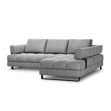 Clinton 5-Sitzer Ecksofa mit Schlaffunktion und Stauraum, Rechte Seite, aus Samt in Hellgrau (Monolith 84), 272x173x89 cm von Cosmopolitan Design – Bild 4