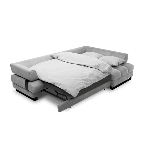Clinton 5-Sitzer Ecksofa mit Schlaffunktion und Stauraum, Rechte Seite, aus Samt in Hellgrau (Monolith 84), 272x173x89 cm von Cosmopolitan Design – Bild 6