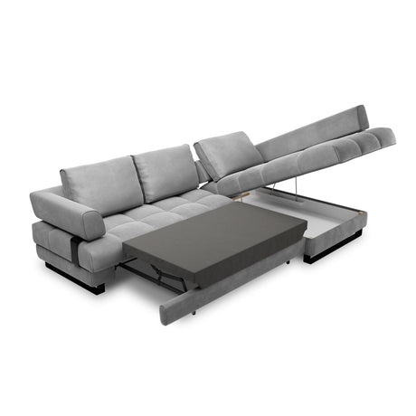 Clinton 5-Sitzer Ecksofa mit Schlaffunktion und Stauraum, Rechte Seite, aus Samt in Hellgrau (Monolith 84), 272x173x89 cm von Cosmopolitan Design – Bild 7