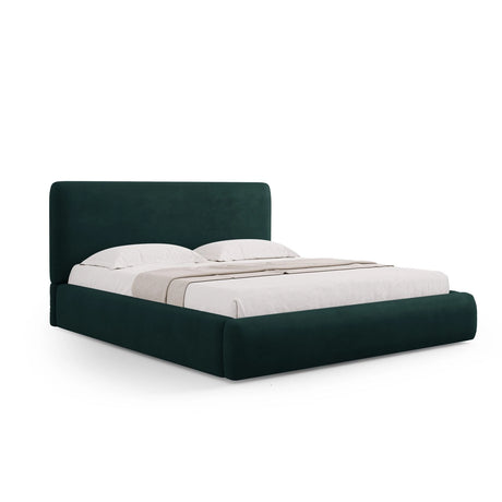 Colonel Bett mit Kopfteil und Stauraum aus Chenille in Flaschengrün (Rebel 16), 200x200 cm von Cosmopolitan Design – Bild 1