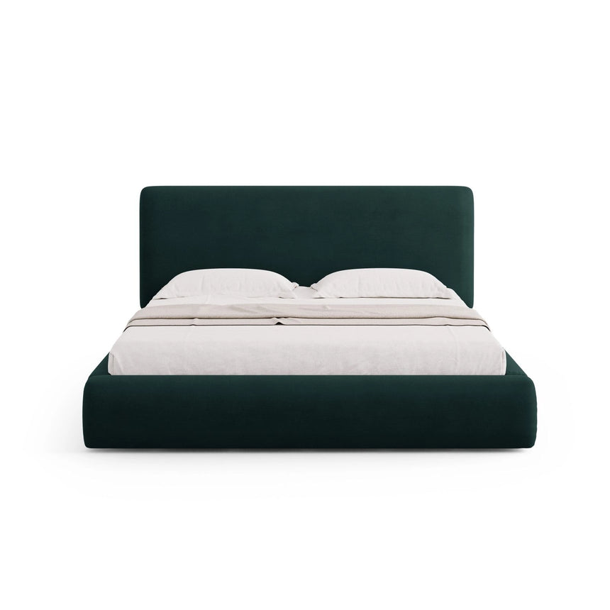 Colonel Bett mit Kopfteil und Stauraum aus Chenille in Flaschengrün (Rebel 16), 200x200 cm von Cosmopolitan Design – Bild 3