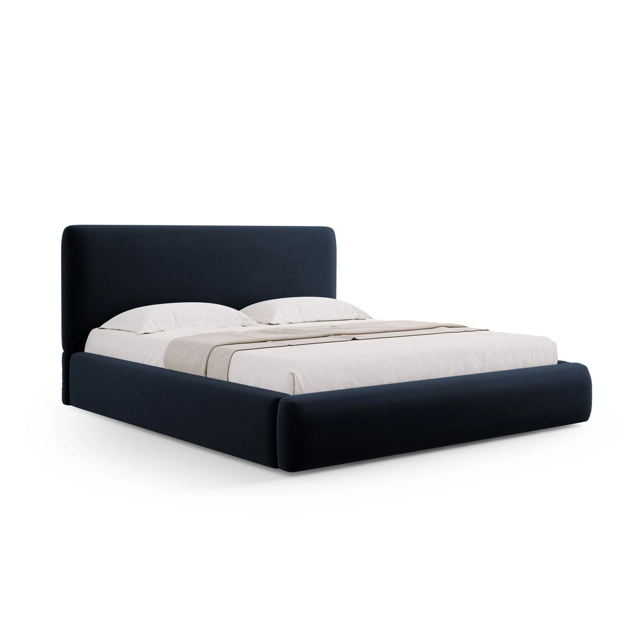 Colonel Bett mit Kopfteil und Stauraum aus Samt in Dunkelblau (Riviera 79), 200x200 cm von Cosmopolitan Design – Bild 1