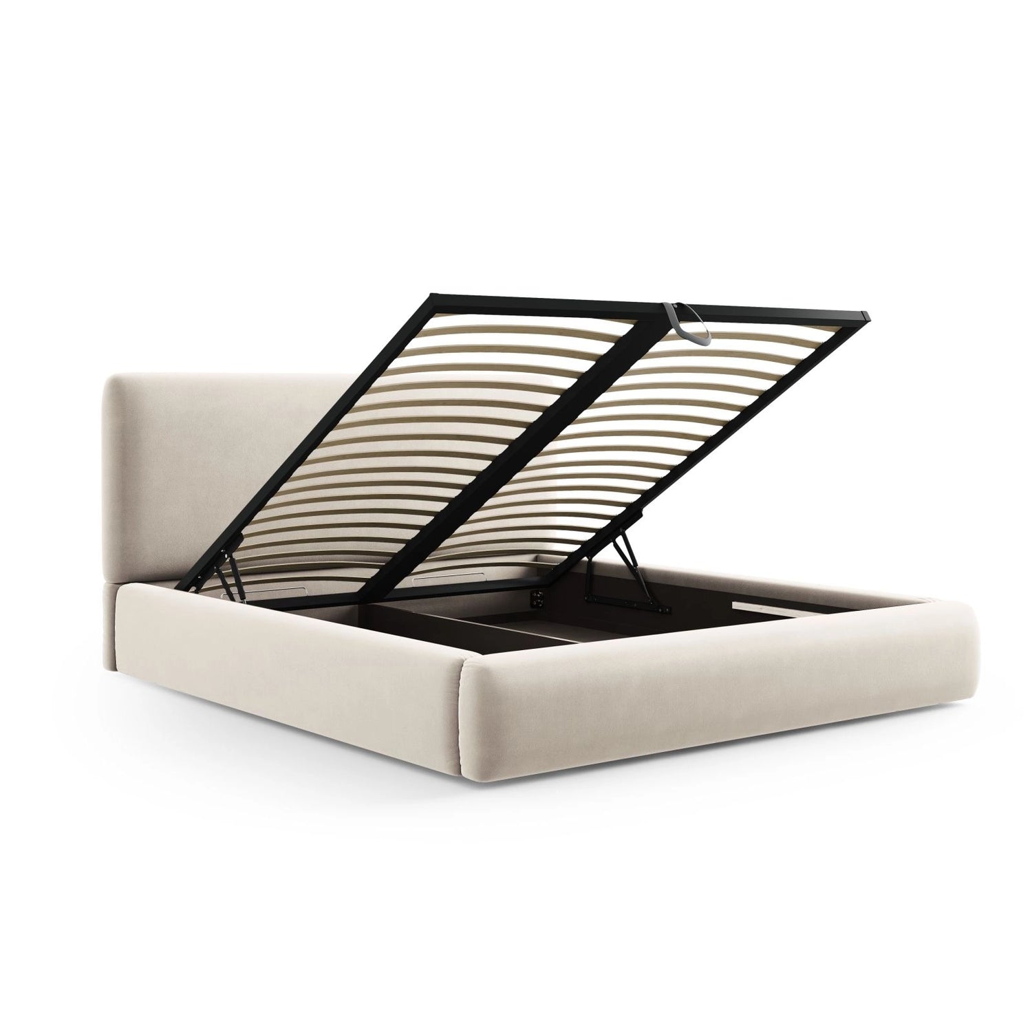 Colonel Bett mit Kopfteil und Stauraum aus Samt in Leichtes Beige (Riviera 21), 160x200 cm von Cosmopolitan Design – Bild 6