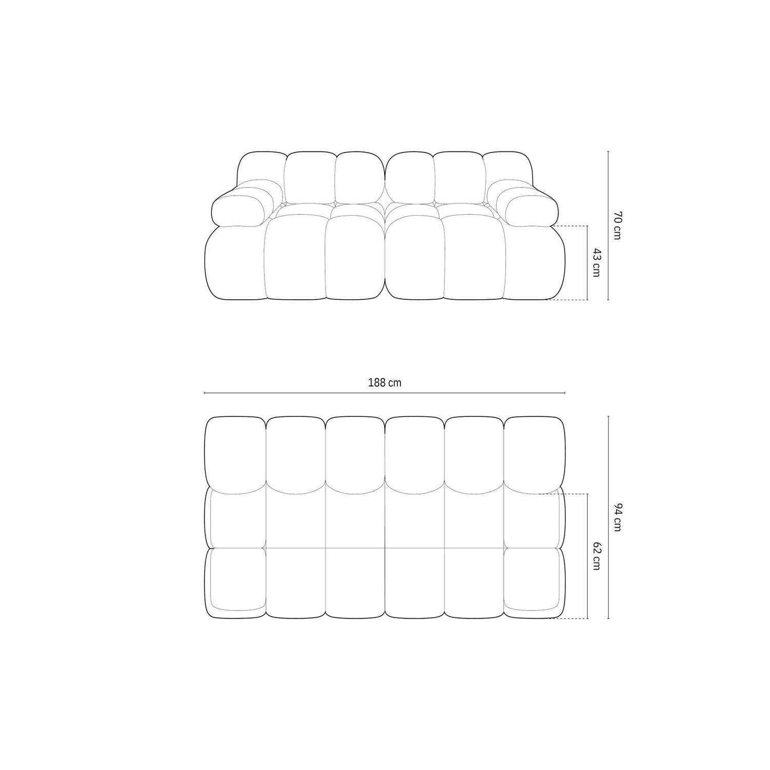 Cortina Modulares 2-Sitzer Sofa aus Samt in Gelb (Bluvel 68), 188x94 cm von Cosmopolitan Design – Bild 2