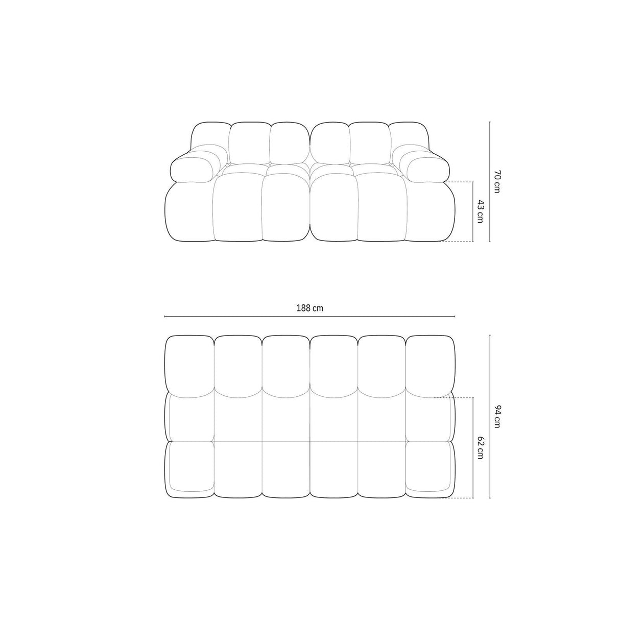 Cortina Modulares 2-Sitzer Sofa aus Samt in Königsblau (Bluvel 86), 188x94 cm von Cosmopolitan Design – Bild 2