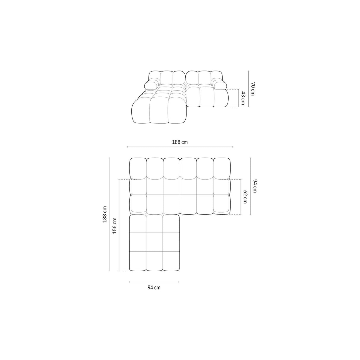 Cortina Modulares 3-Sitzer Ecksofa, Linke Seite, aus Samt in Türkis (Bluvel 85), 188x188 cm von Cosmopolitan Design – Bild 2