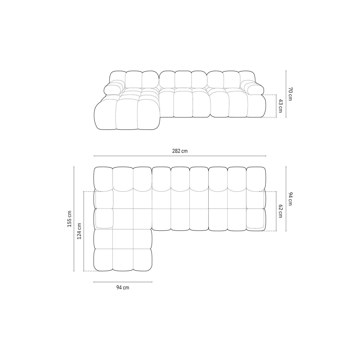 Cortina Modulares 4-Sitzer Ecksofa, Linke Seite, aus Samt in Rot (Bluvel 59), 282x155 cm von Cosmopolitan Design – Bild 2