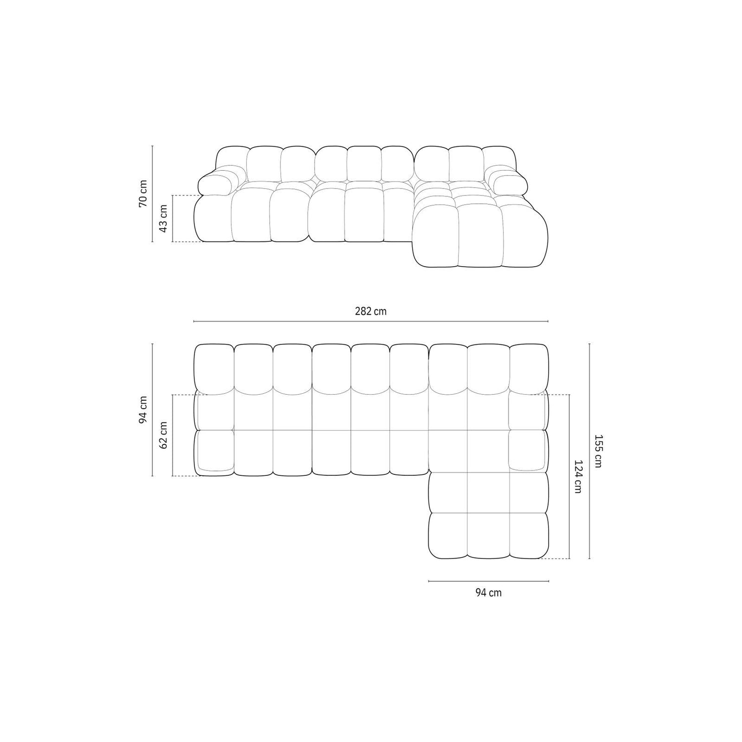Cortina Modulares 4-Sitzer Ecksofa, Rechte Seite, aus Samt in Türkis (Bluvel 85), 282x155 cm von Cosmopolitan Design – Bild 2
