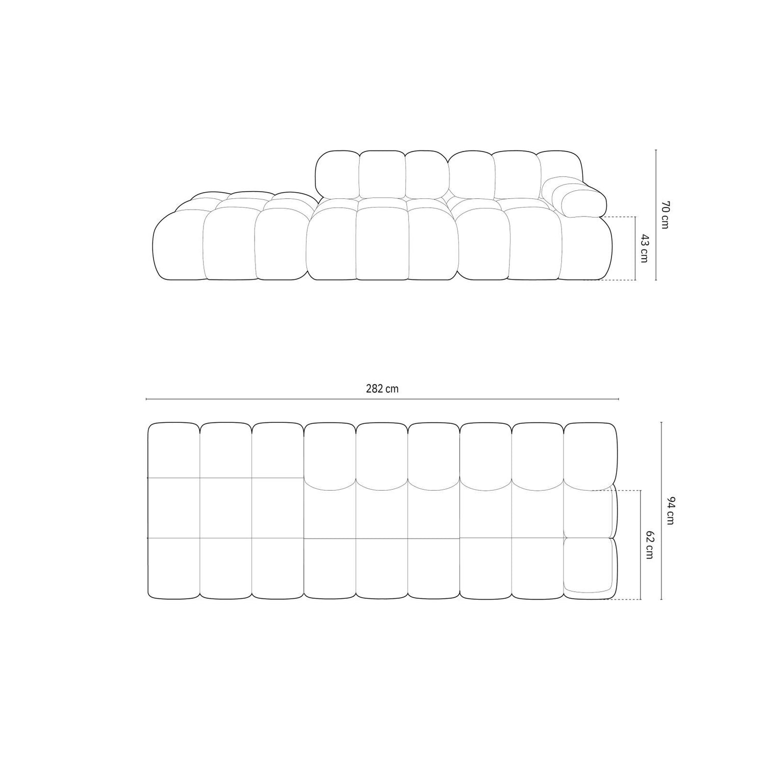 Cortina Modulares 4-Sitzer Sofa, Linke Seite, aus Samt in Cappuccino (Bluvel 40), 282x94 cm von Cosmopolitan Design – Bild 2