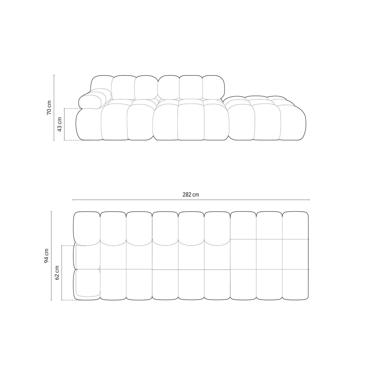 Cortina Modulares 4-Sitzer Sofa, Rechte Seite, aus Samt, 282x94 cm von Cosmopolitan Design – Bild 2