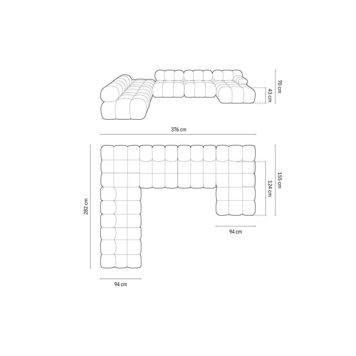 Cortina Modulares 7-Sitzer Panoramasofa, Linke Seite, aus Samt, 376x282 cm von Cosmopolitan Design – Bild 2