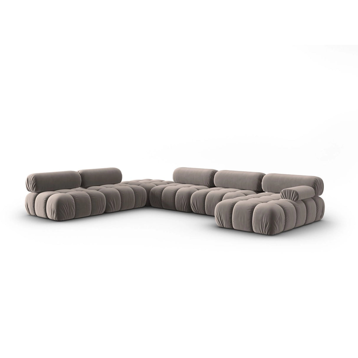 Cortina Modulares 7-Sitzer Panoramasofa, Linke Seite, aus Samt in Cappuccino (Bluvel 40), 376x282 cm von Cosmopolitan Design – Bild 3