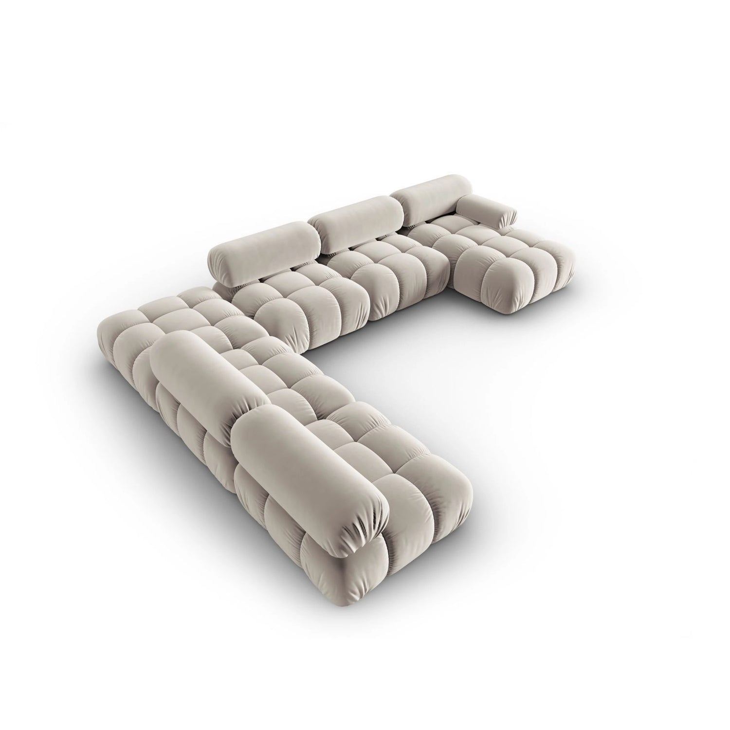 Cortina Modulares 7-Sitzer Panoramasofa, Linke Seite, aus Samt in Dunkelbeige (Bluvel 30), 376x282 cm von Cosmopolitan Design – Bild 4