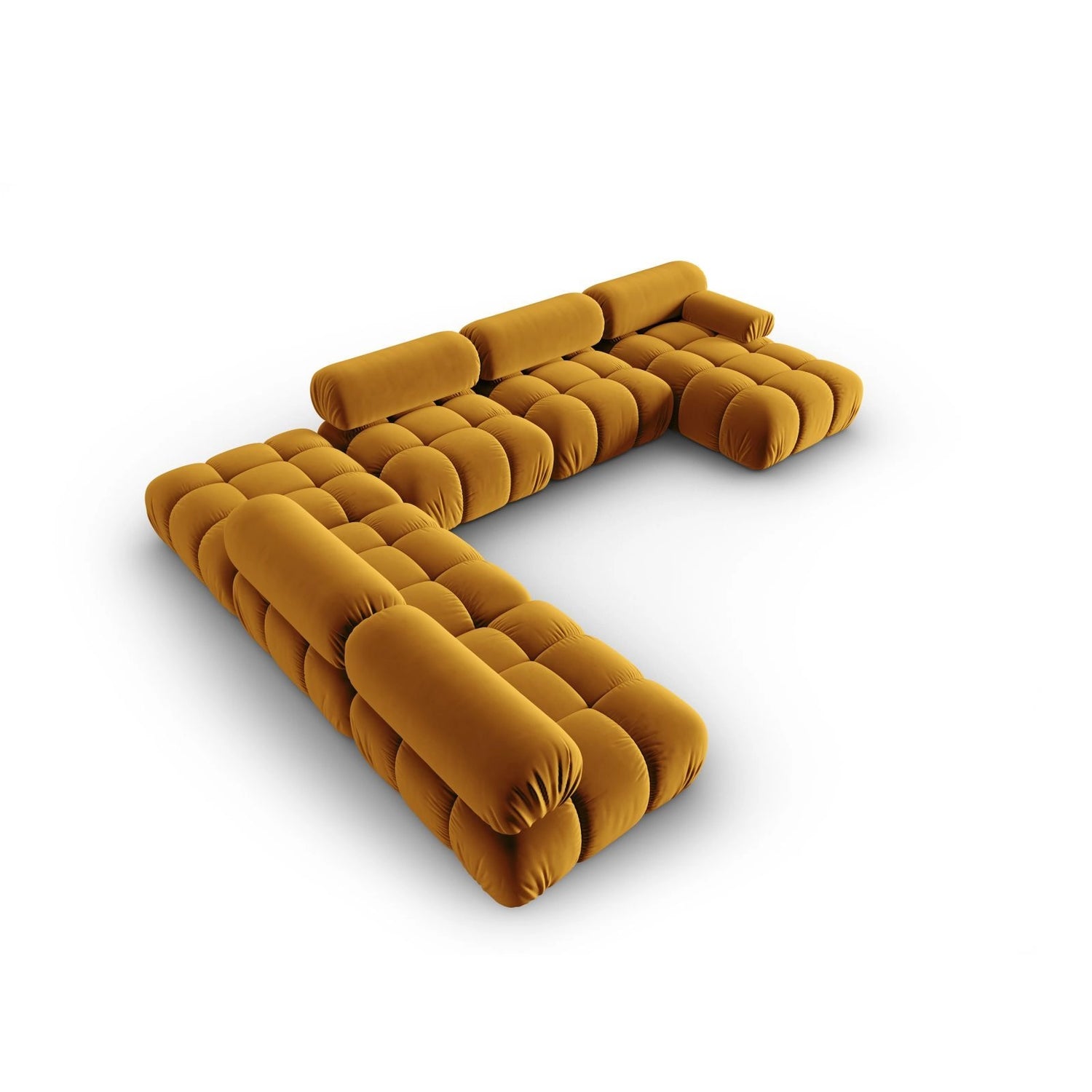 Cortina Modulares 7-Sitzer Panoramasofa, Linke Seite, aus Samt in Gelb (Bluvel 68), 376x282 cm von Cosmopolitan Design – Bild 4