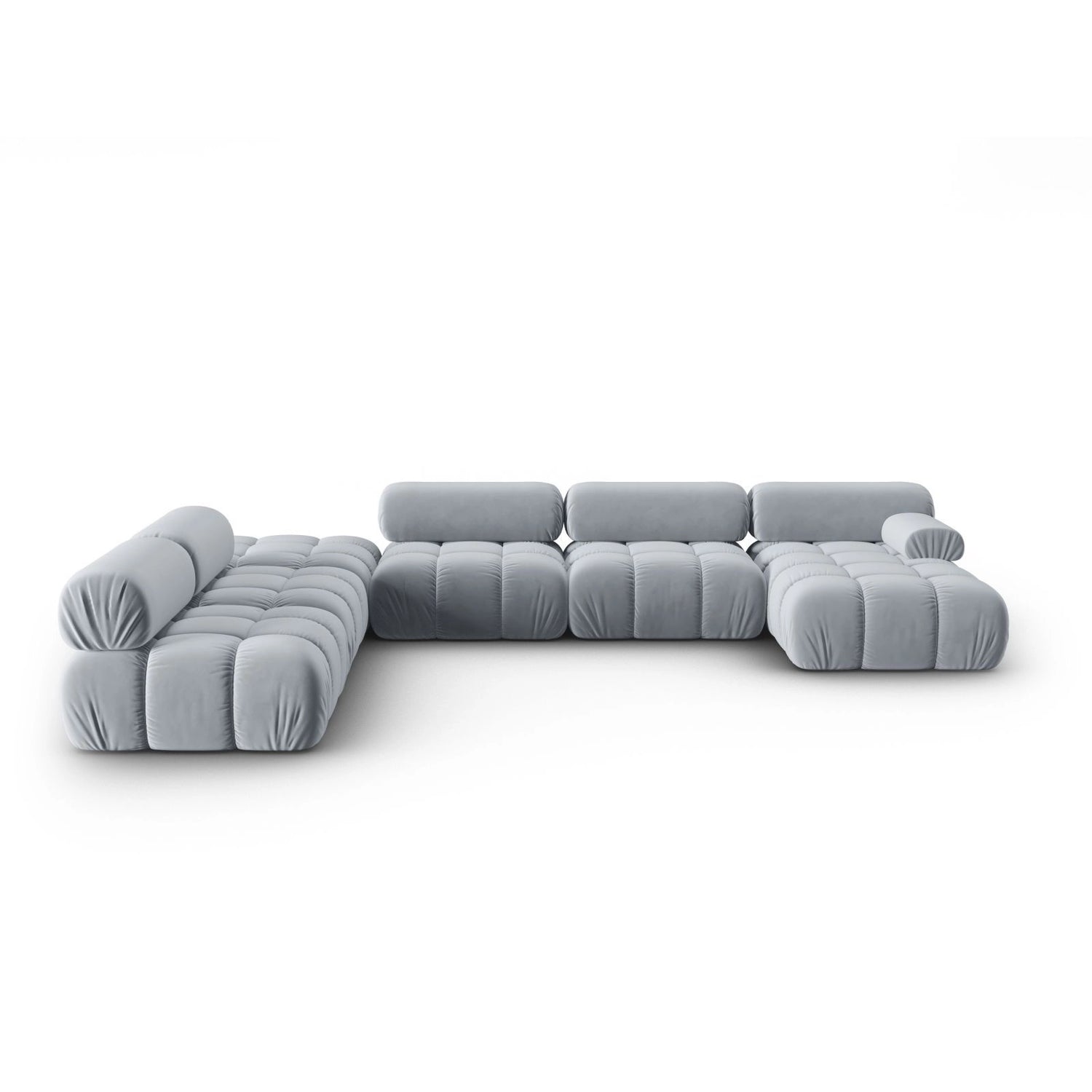 Cortina Modulares 7-Sitzer Panoramasofa, Linke Seite, aus Samt in Hellblau (Bluvel 06), 376x282 cm von Cosmopolitan Design – Bild 1